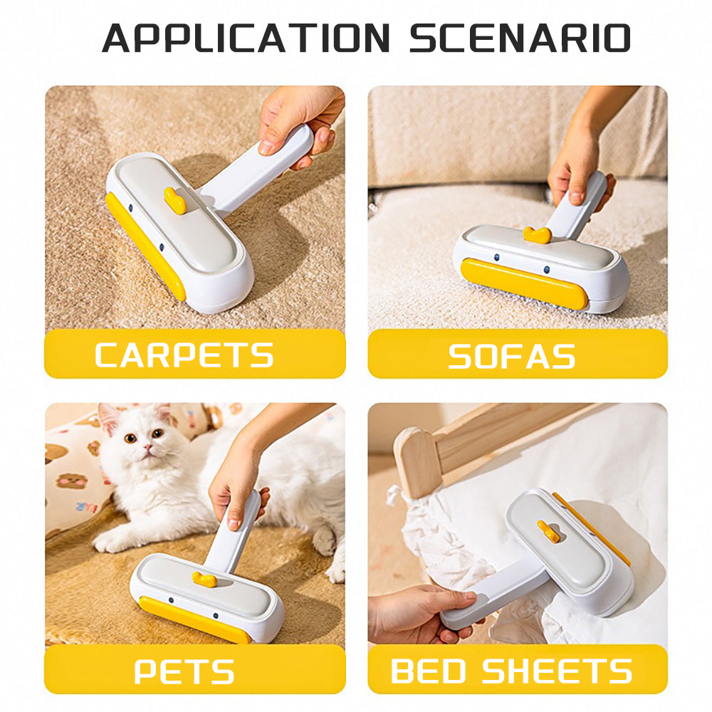 Reusable Pet Hair Remover Roller with self-cleaning fur and lint brush, compact plastic design for easy pet hair removal