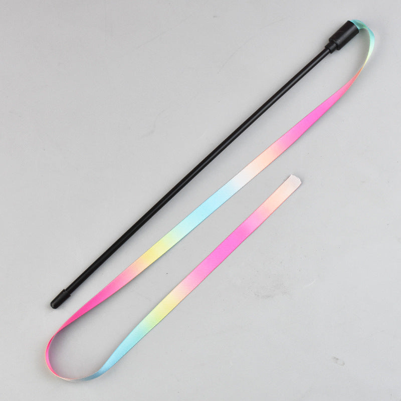 Interactive Rainbow Cat Wand Toy – Colorful Ribbon Teaser for Indoor Cats & Kittens