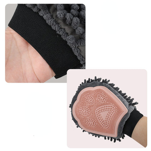 Blue 2-in-1 Pet Grooming & Bath Glove made of silicone, designed to remove loose hair, dirt, and dander during pet grooming.