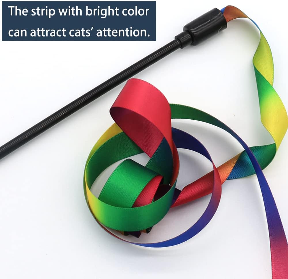 Interactive Rainbow Cat Wand Toy – Colorful Ribbon Teaser for Indoor Cats & Kittens
