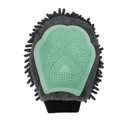 2-in-1 Pet Grooming & Bath Glove in blue silicone, designed to remove loose hair, dirt, and dander during pet bathing.
