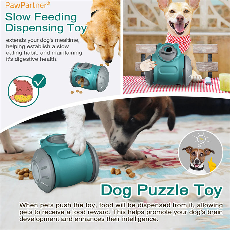 Interactive Dog Treat Tumbler Toy featuring colorful plastic compartments for IQ training and slow feeding.
