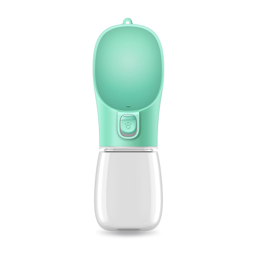 Portable Dog Water Bottle 800ml with integrated feeding bowl, lightweight plastic design, perfect for travel and outdoor
