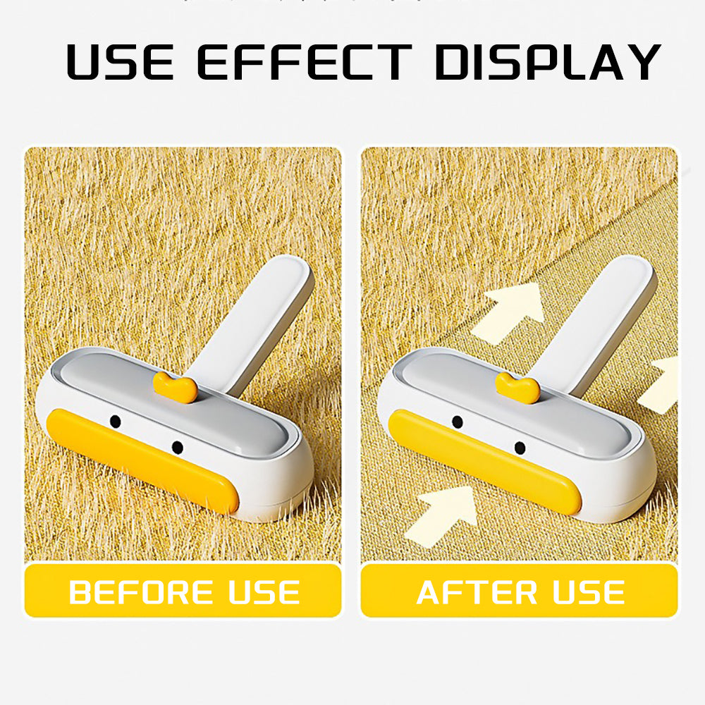 Reusable Pet Hair Remover Roller with blue handle and white self-cleaning fur and lint brush for easy pet hair removal