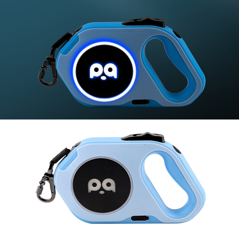 NightSafe LED Retractable Dog Leash in black with light-up safety handle, suitable for small and medium dogs, made of