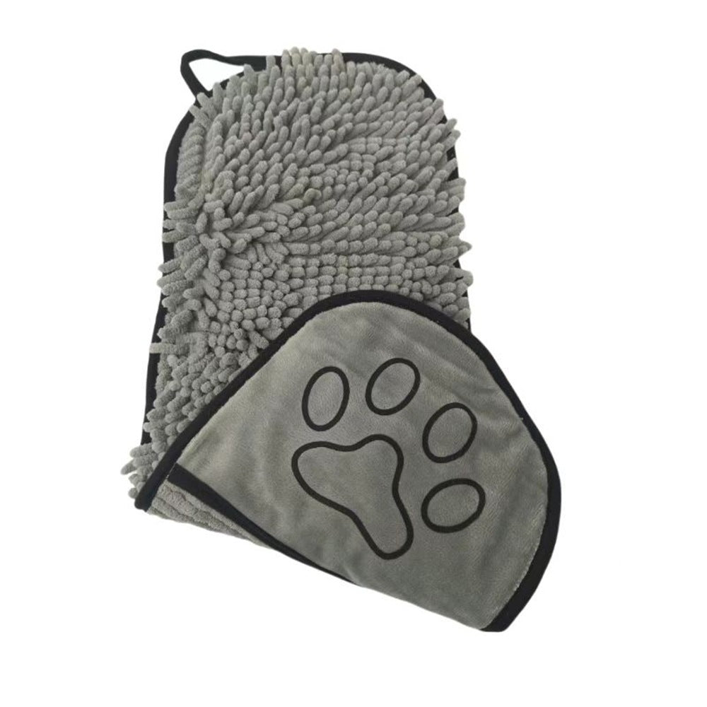 Chenille Pet Drying Towel Mitt in soft blue, designed for fast drying of dogs and cats during bath time.