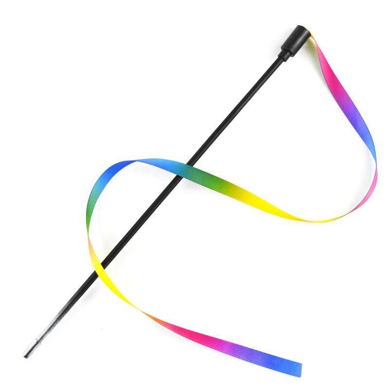 Interactive Rainbow Cat Wand Toy – Colorful Ribbon Teaser for Indoor Cats & Kittens